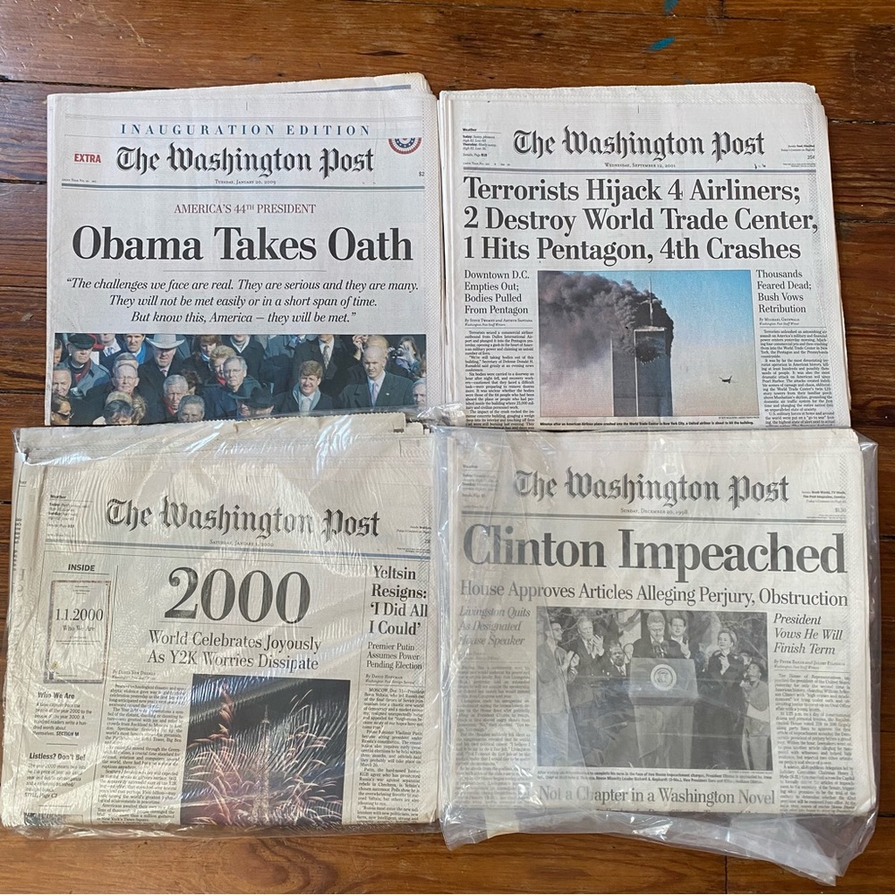 Original The Washington Post Newspapers Historic Moments In America Set of 4
